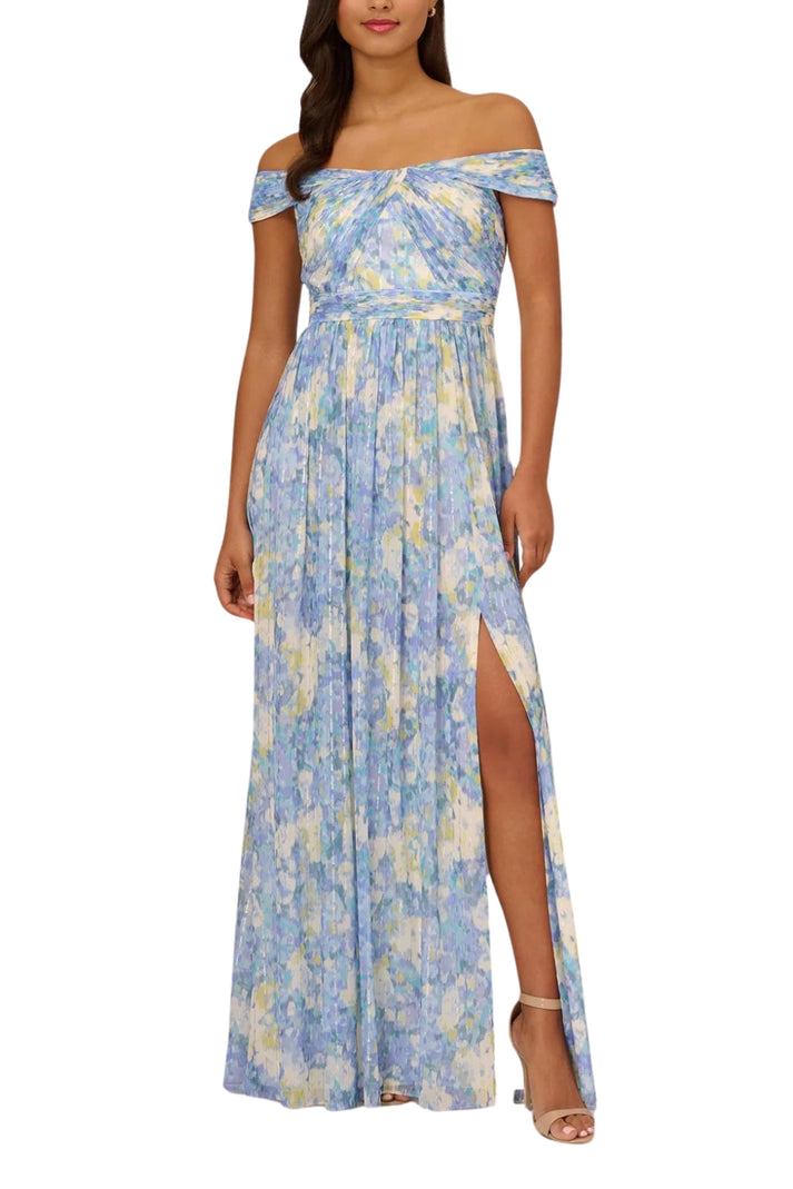 Formal Dresses Pleated Long Formal Printed Dress Blue Multi