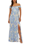 Formal Dresses Pleated Long Formal Printed Dress Blue Multi