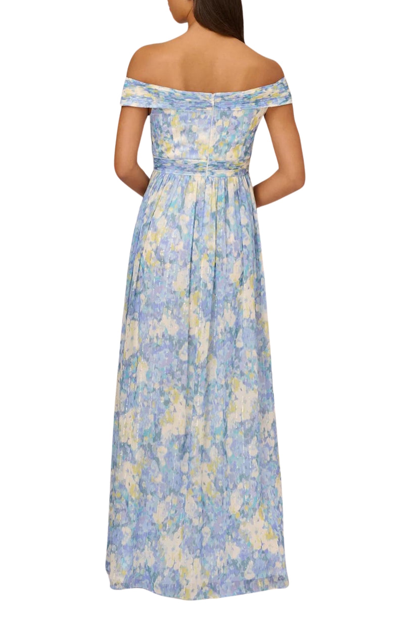 Formal Dresses Pleated Long Formal Printed Dress Blue Multi