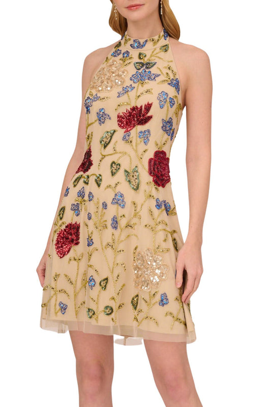 Cocktail Dresses Short Beaded Floral Sequin Homecoming Cocktail Dress Light Champagne