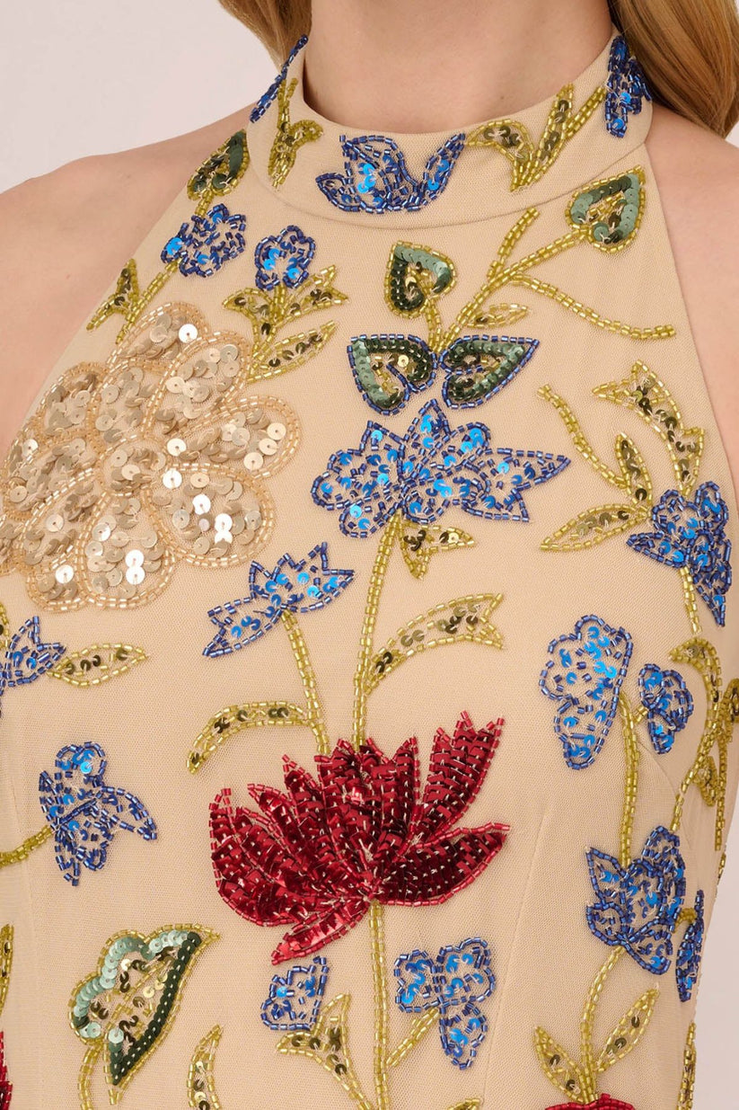 Cocktail Dresses Short Beaded Floral Sequin Homecoming Cocktail Dress Light Champagne