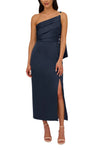 Cocktail Dresses Pleated Cocktail Slit Tea Length Dress Dark Navy