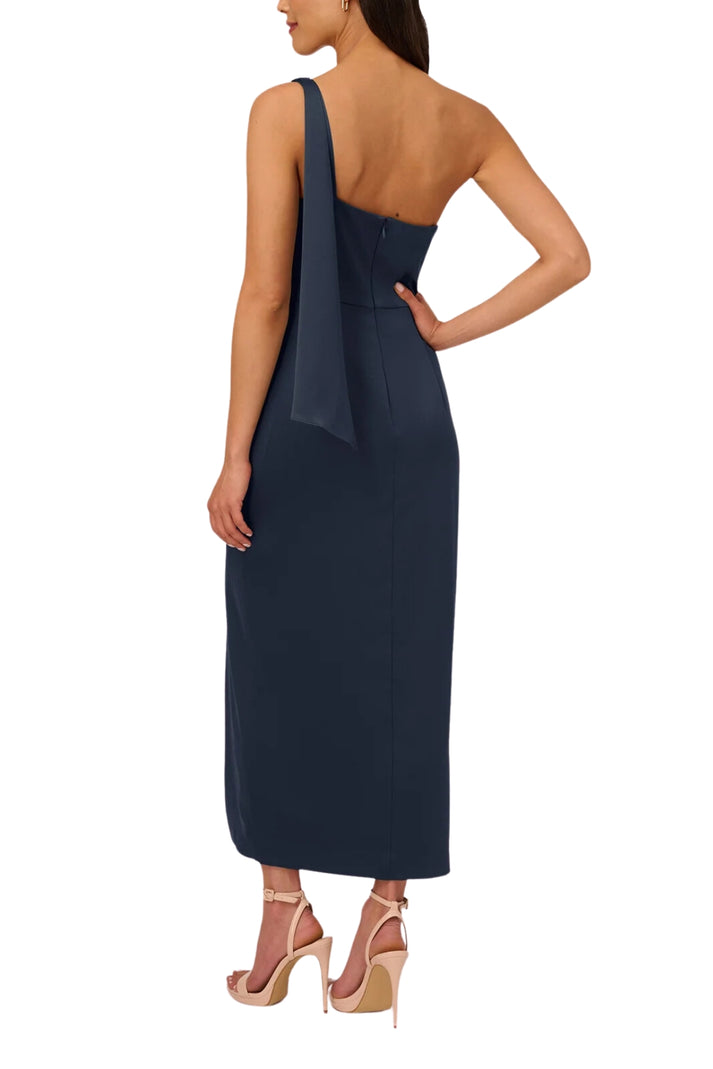 Cocktail Dresses Pleated Cocktail Slit Tea Length Dress Dark Navy
