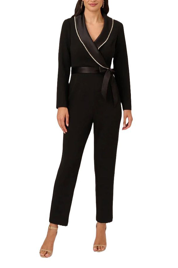 Jumpsuit Long Sleeve Crepe Formal Jumpsuit  BLACK