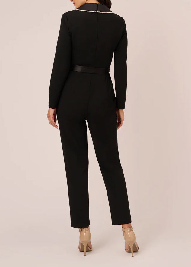 Jumpsuit Long Sleeve Crepe Formal Jumpsuit  BLACK
