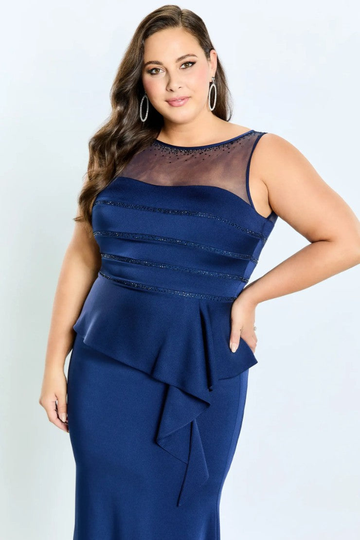 Formal Dresses Long Peplum Ruffle Formal Dress Navy Blue