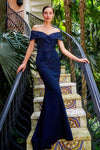 Formal Dresses Long Beaded V Neck Formal Dress Navy Blue