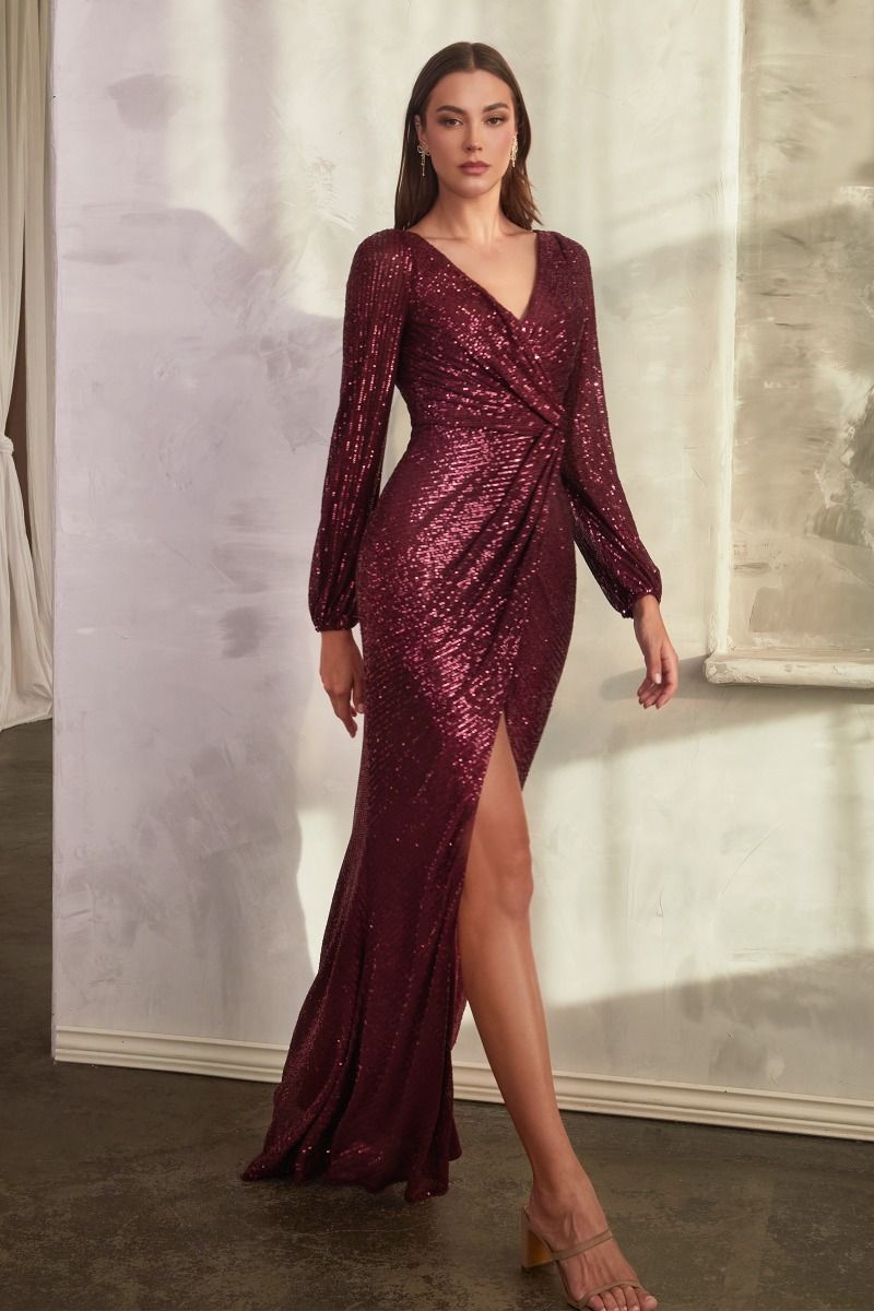 Formal Dresses Long Sleeve Formal Sequin Dress Burgundy