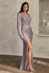 Formal Dresses Long Sleeve Formal Sequin Dress Dark Silver
