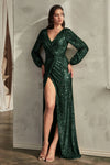 Formal Dresses Long Sleeve Formal Sequin Dress Emerald