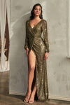 Formal Dresses Long Sleeve Formal Sequin Dress Olive