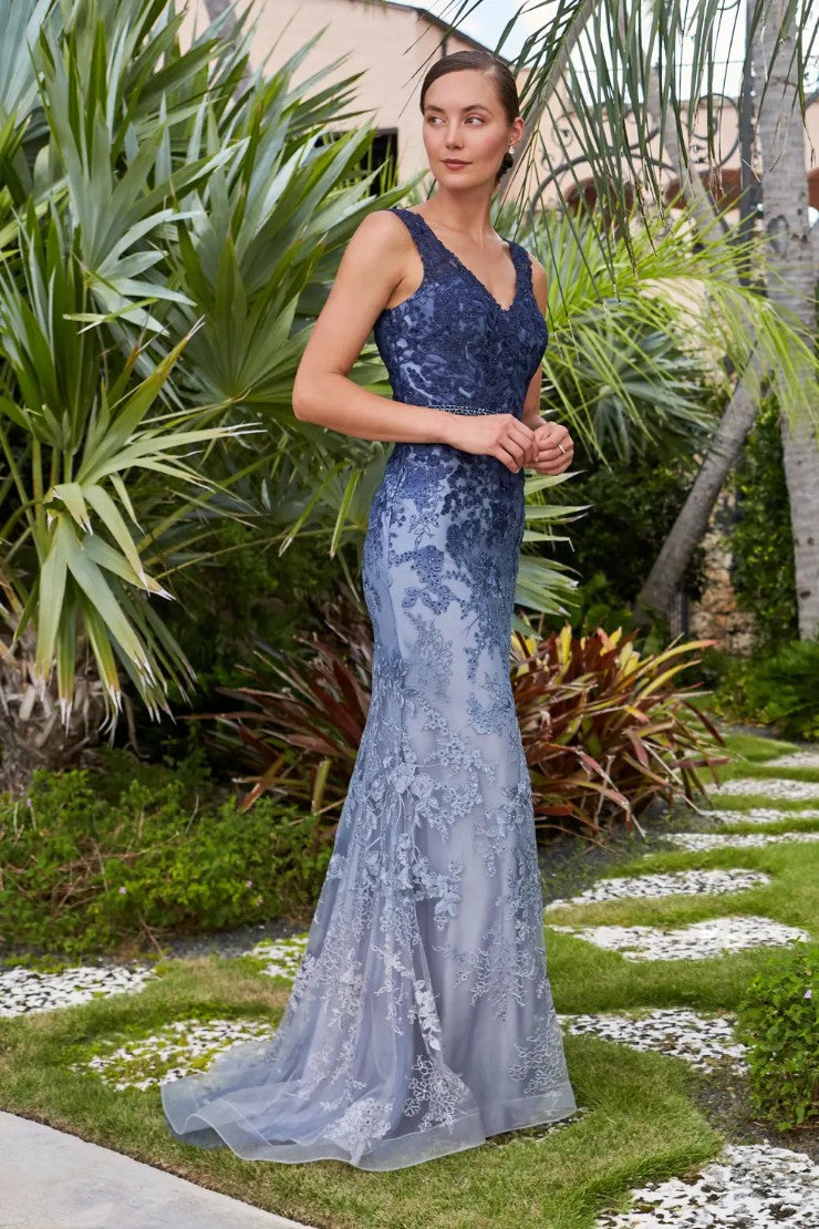 Formal Dresses Long Lace evening Formal Dress Navy Blue Ombre