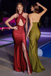 Prom Dresses long Fitted Halter Evening Gown Deep Red
