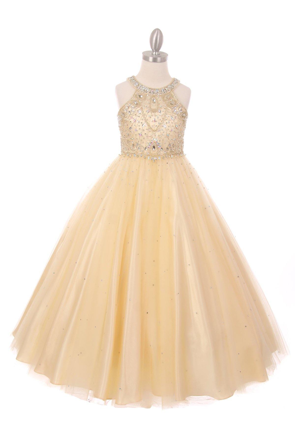Beaded Gown with Keyhole Back Flower Girl Dress - The Dress Outlet Cinderella Couture