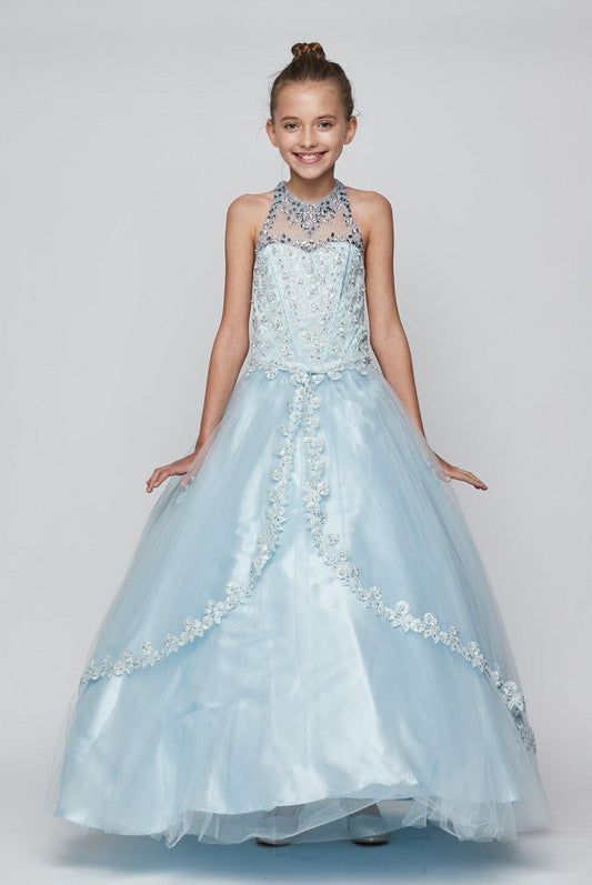 Beaded Halter Style Long Gown Flower Girl Dress - The Dress Outlet Cinderella Couture