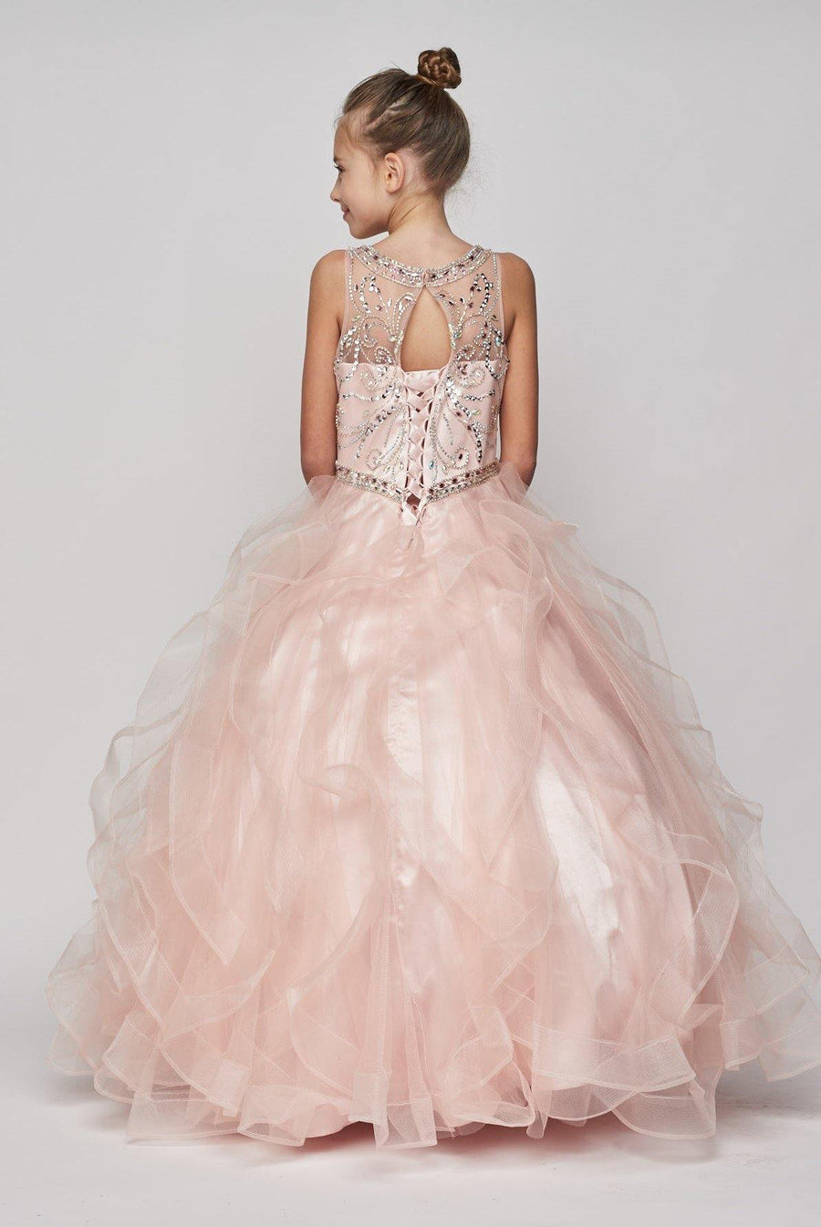 Beaded Layered Organza Gown Flower Girl Dress - The Dress Outlet Cinderella Couture