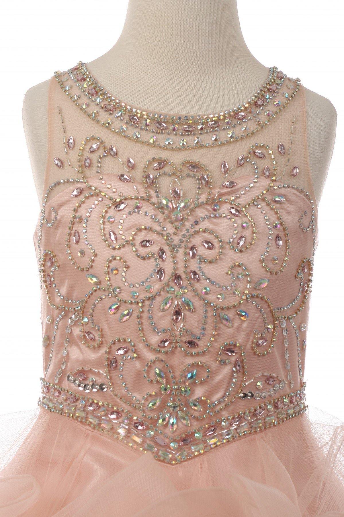 Beaded Layered Organza Gown Flower Girl Dress - The Dress Outlet Cinderella Couture