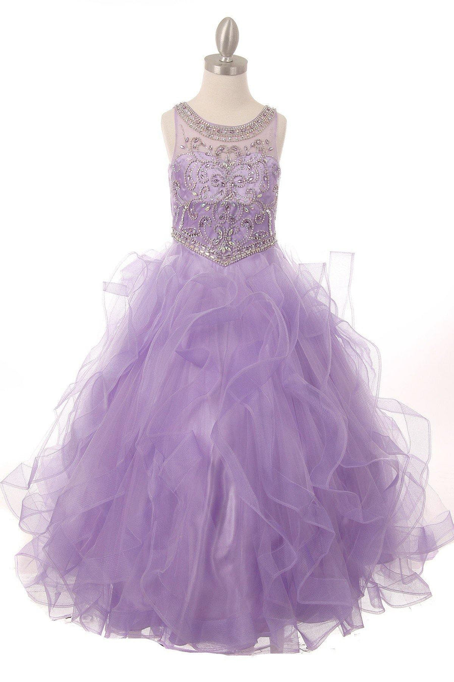 Beaded Layered Organza Gown Flower Girl Dress - The Dress Outlet Cinderella Couture