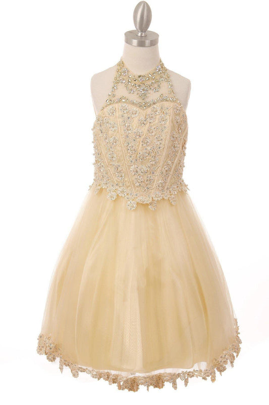 Beaded Sequin Short Flower Girl Dress Sale - The Dress Outlet