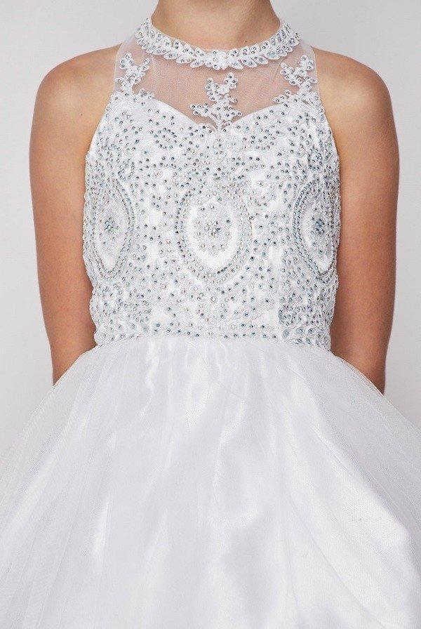 Beaded Sequin Short Flower Girl Dress - The Dress Outlet