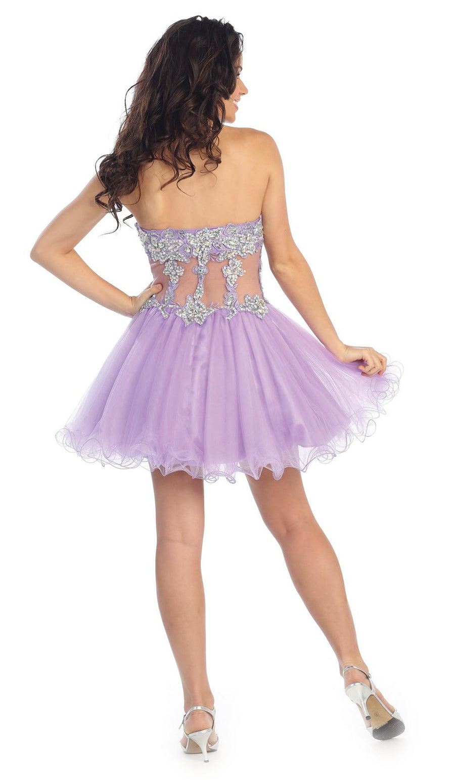 Beaded Strapless Sequined Tulle Short Prom Dress - The Dress Outlet