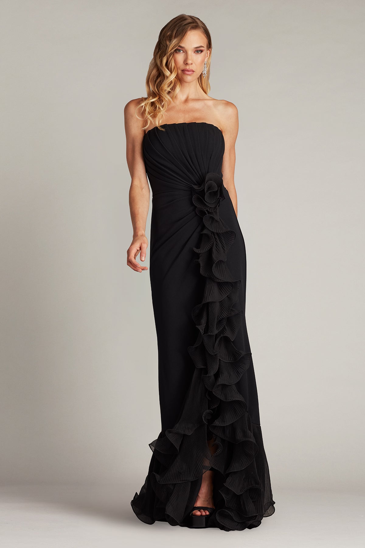 Prom Dresses Formal Long Slit Prom Ruffle Dress Black