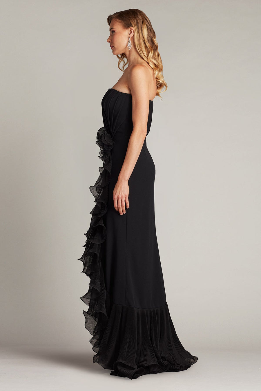 Prom Dresses Formal Long Slit Prom Ruffle Dress Black