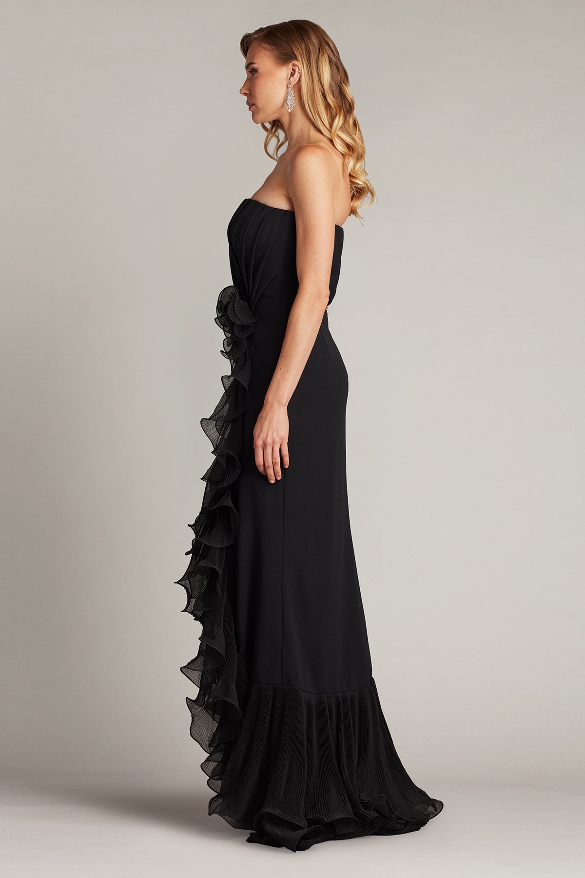 Prom Dresses Formal Long Slit Prom Ruffle Dress Black