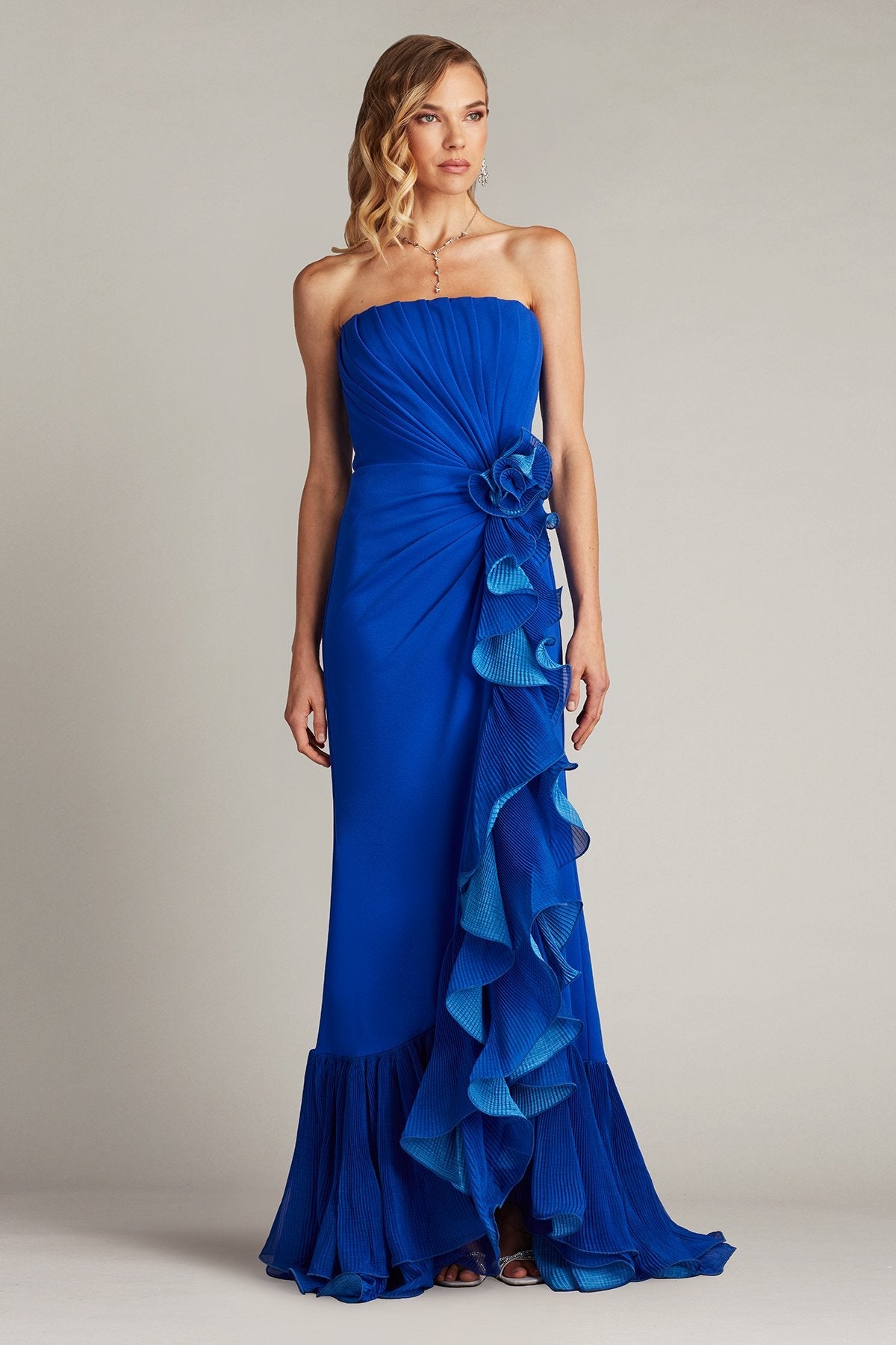 Prom Dresses Formal Long Slit Prom Ruffle Dress Mystic Blue