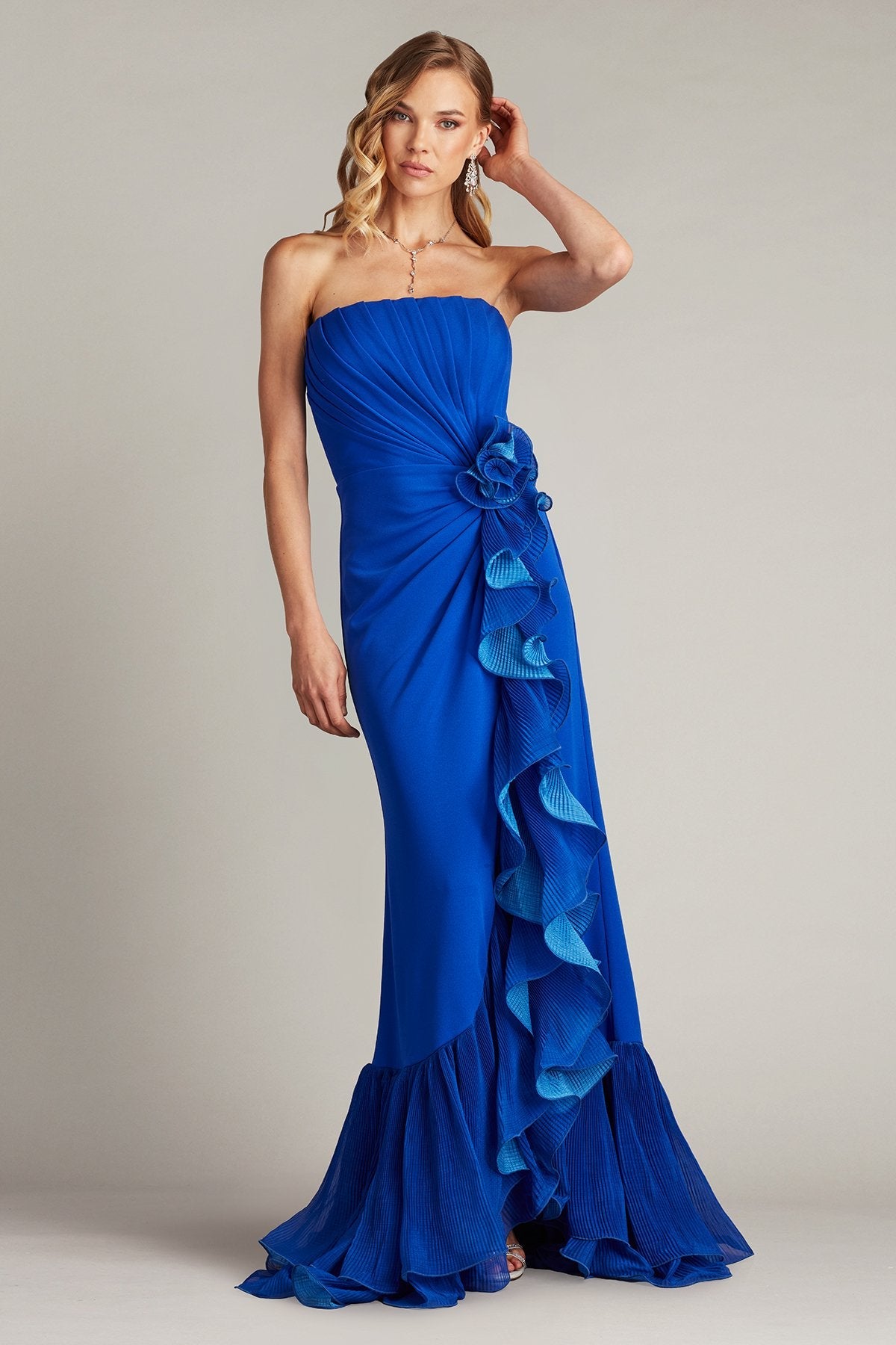 Prom Dresses Formal Long Slit Prom Ruffle Dress Mystic Blue