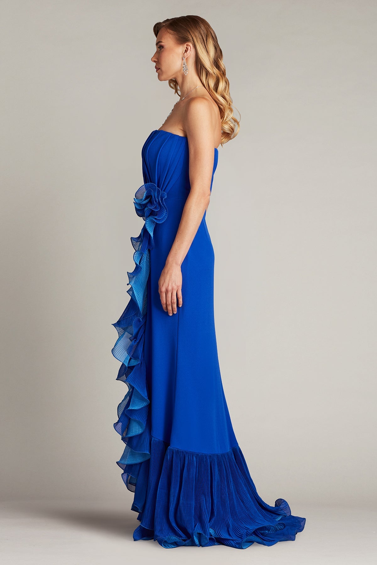 Prom Dresses Formal Long Slit Prom Ruffle Dress Mystic Blue