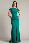 Prom Dresses Fitted Long Formal Pleated Slit Prom Dress Emerald