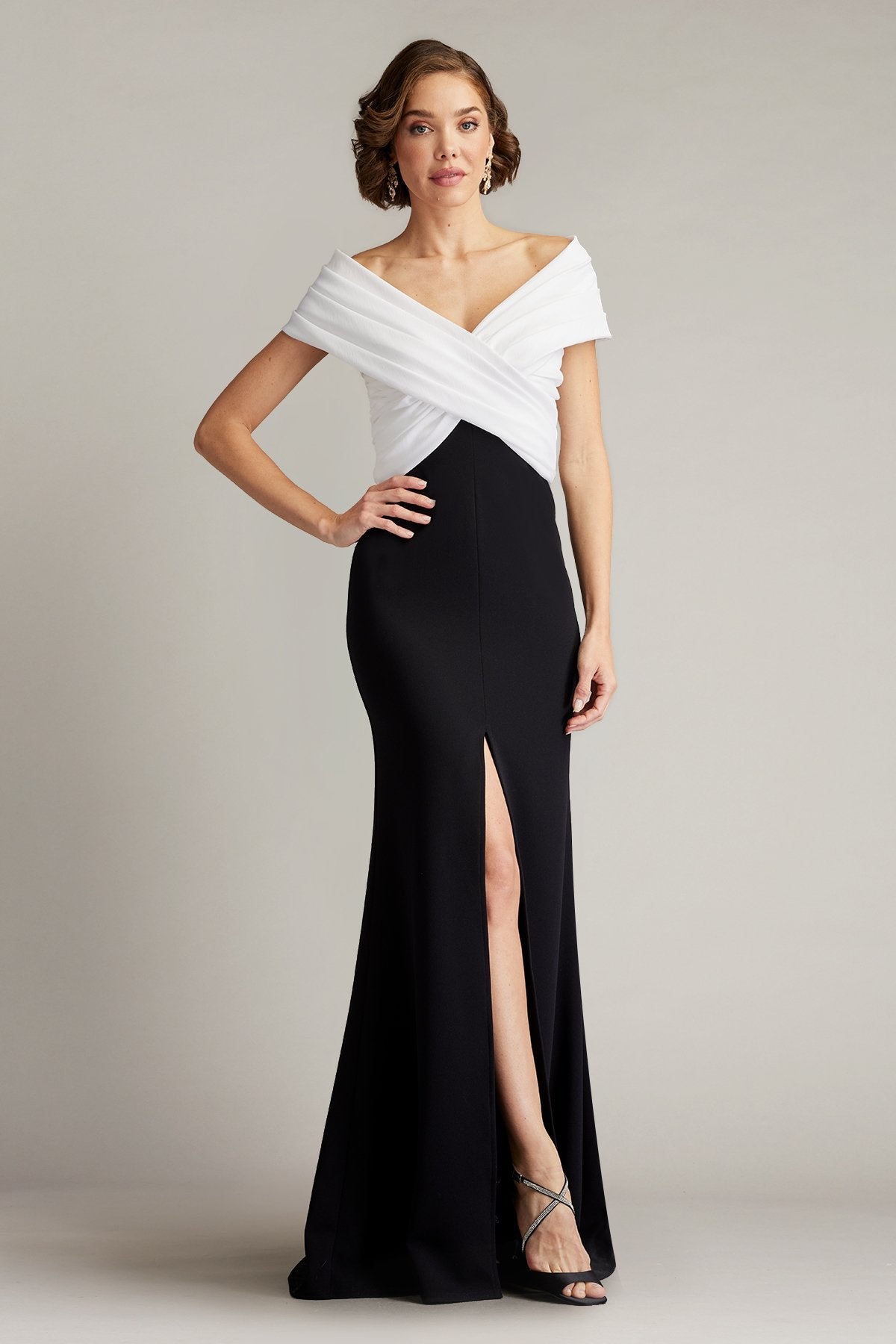 Prom Dresses Prom Long Pleated Formal Slit Dress Ivory Black