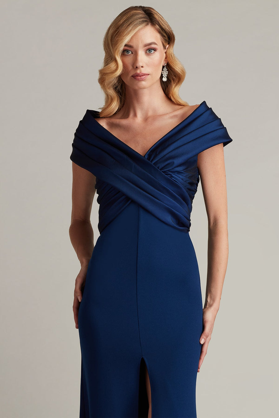 Prom Dresses Prom Long Pleated Formal Slit Dress Navy