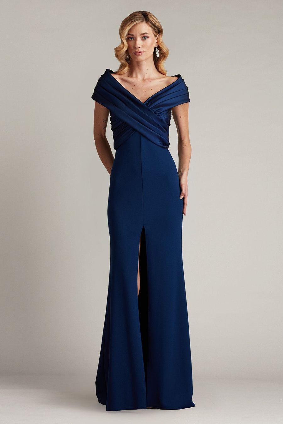 Prom Dresses Prom Long Pleated Formal Slit Dress Navy