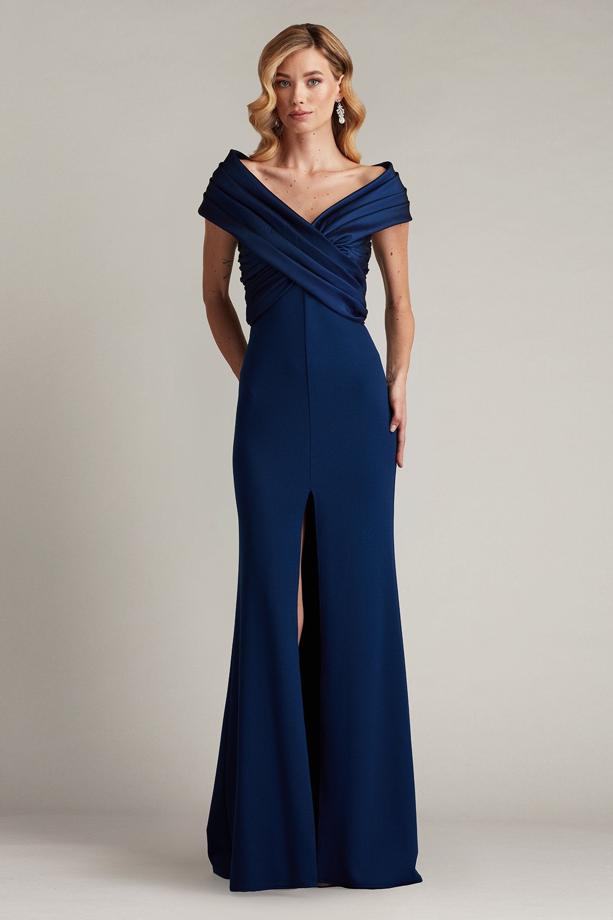 Prom Dresses Prom Long Pleated Formal Slit Dress Navy