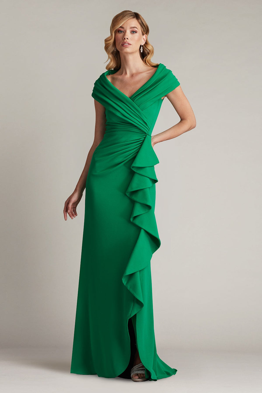 Prom Dresses Pleated Long Ruffle Slit Prom Dress Green Leaf