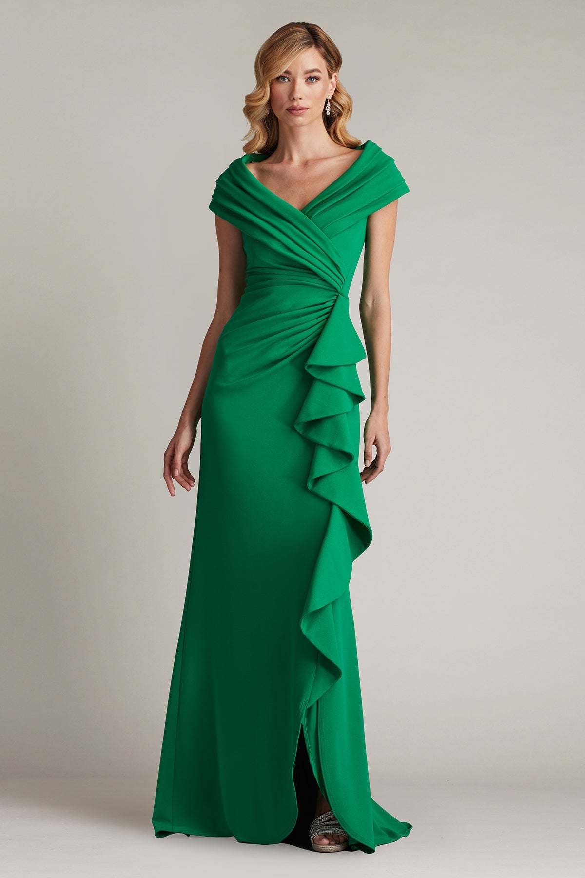 Prom Dresses Pleated Long Ruffle Slit Prom Dress Green Leaf