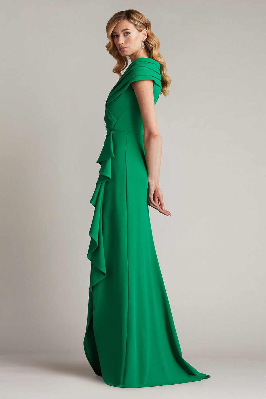 Prom Dresses Pleated Long Ruffle Slit Prom Dress Green Leaf