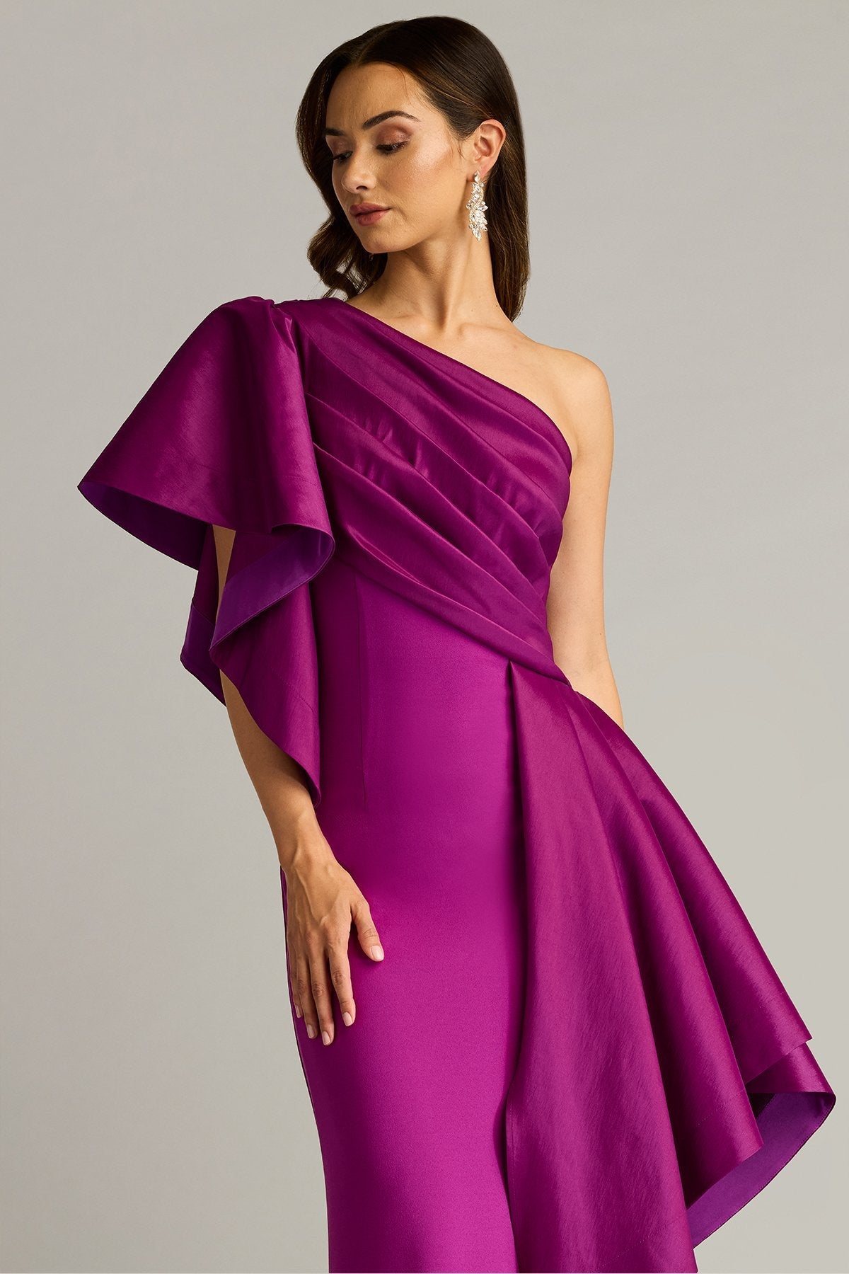 Formal Dresses Pleated Long Formal Ruffle Evening Dress Magenta