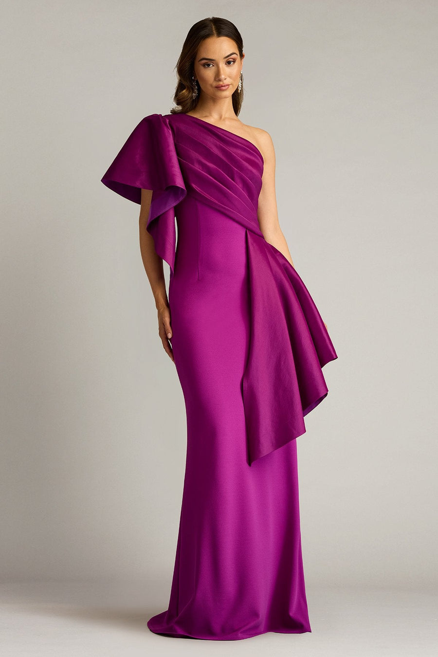 Formal Dresses Pleated Long Formal Ruffle Evening Dress Magenta