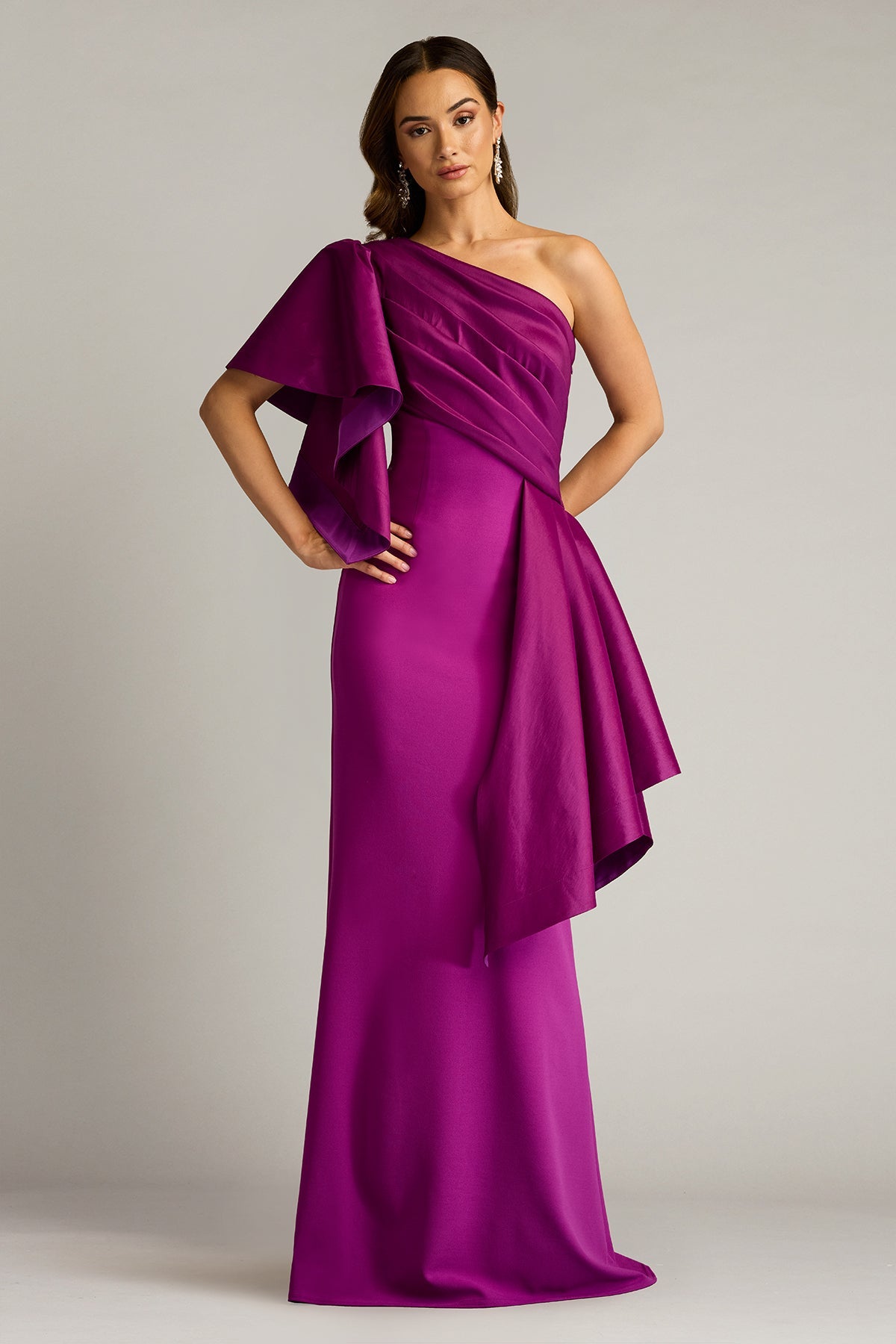 Formal Dresses Pleated Long Formal Ruffle Evening Dress Magenta