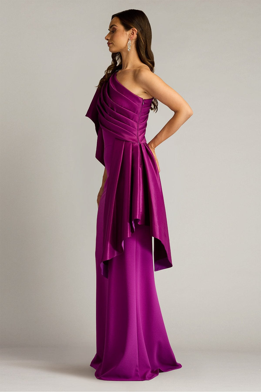 Formal Dresses Pleated Long Formal Ruffle Evening Dress Magenta