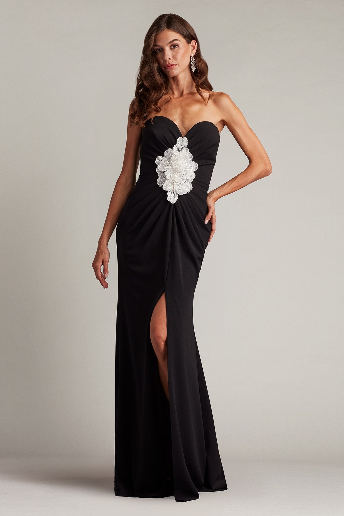 Prom  Dresses Long Formal Slit Ruffle Evening Prom Dress Black Ivory