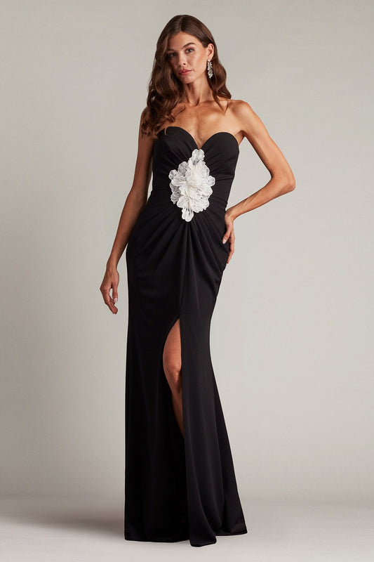 Prom  Dresses Long Formal Slit Ruffle Evening Prom Dress Black Ivory