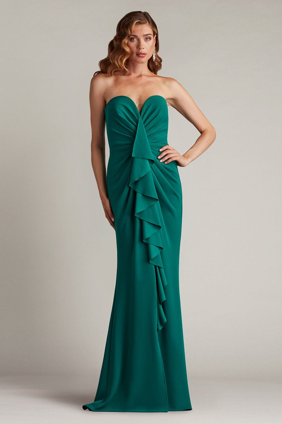 Prom Dresses Pleated Long Formal Prom Ruffle Dress Emerald