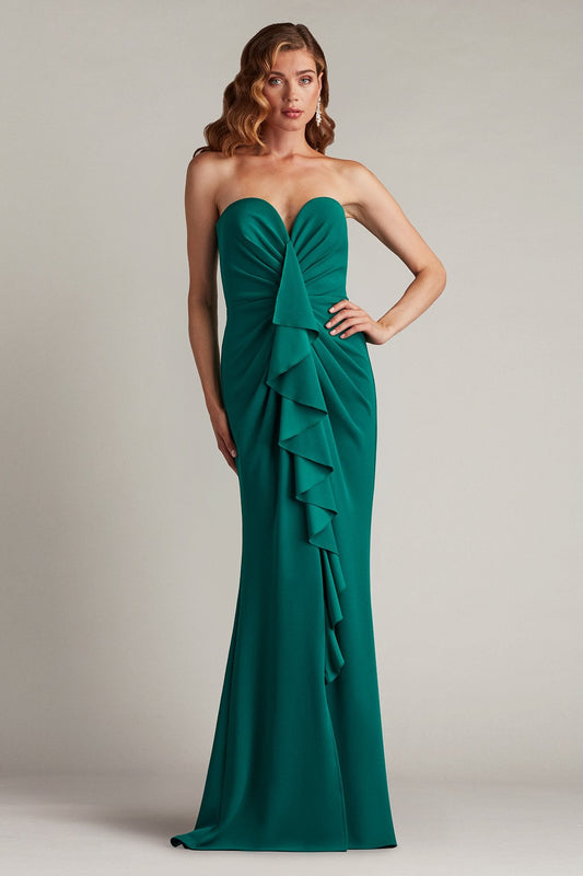 Prom Dresses Pleated Long Formal Prom Ruffle Dress Emerald