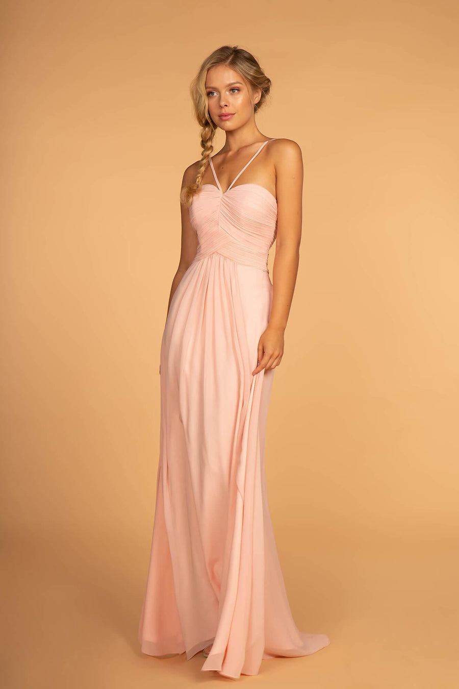 Bridesmaid Ruched Bodice Long Formal Dress - The Dress Outlet Elizabeth K