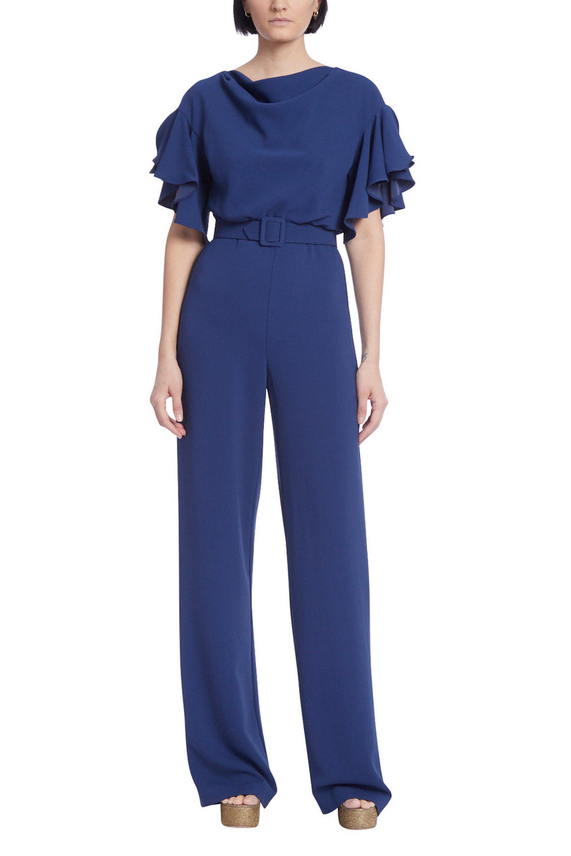 Jumpsuit Long Formal Belted Jumpsuit Navy