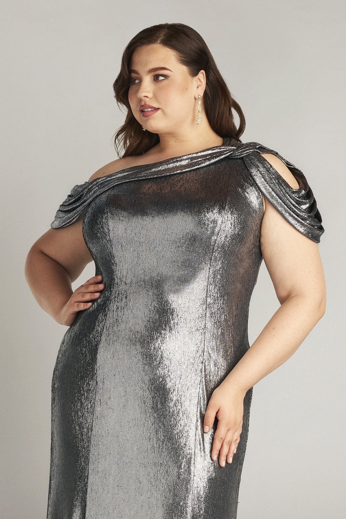 Formal Dresses Long Formal Plus Size Metallic Dress Steel